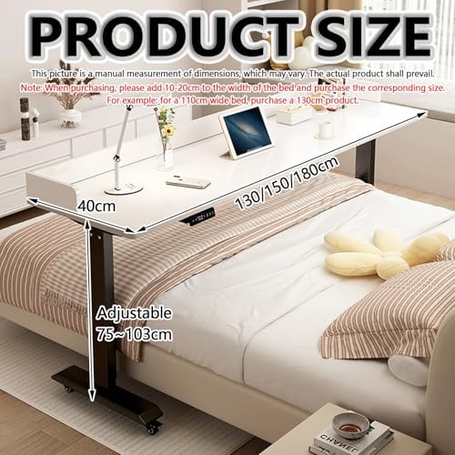 Electric Height Adjustable Overbed Table with Wheels - Mobile Laptop Desk for Bedroom & Hospital, Rolling Bedside Workstation with Baffle, Perfect for Home Office Use. 150cm