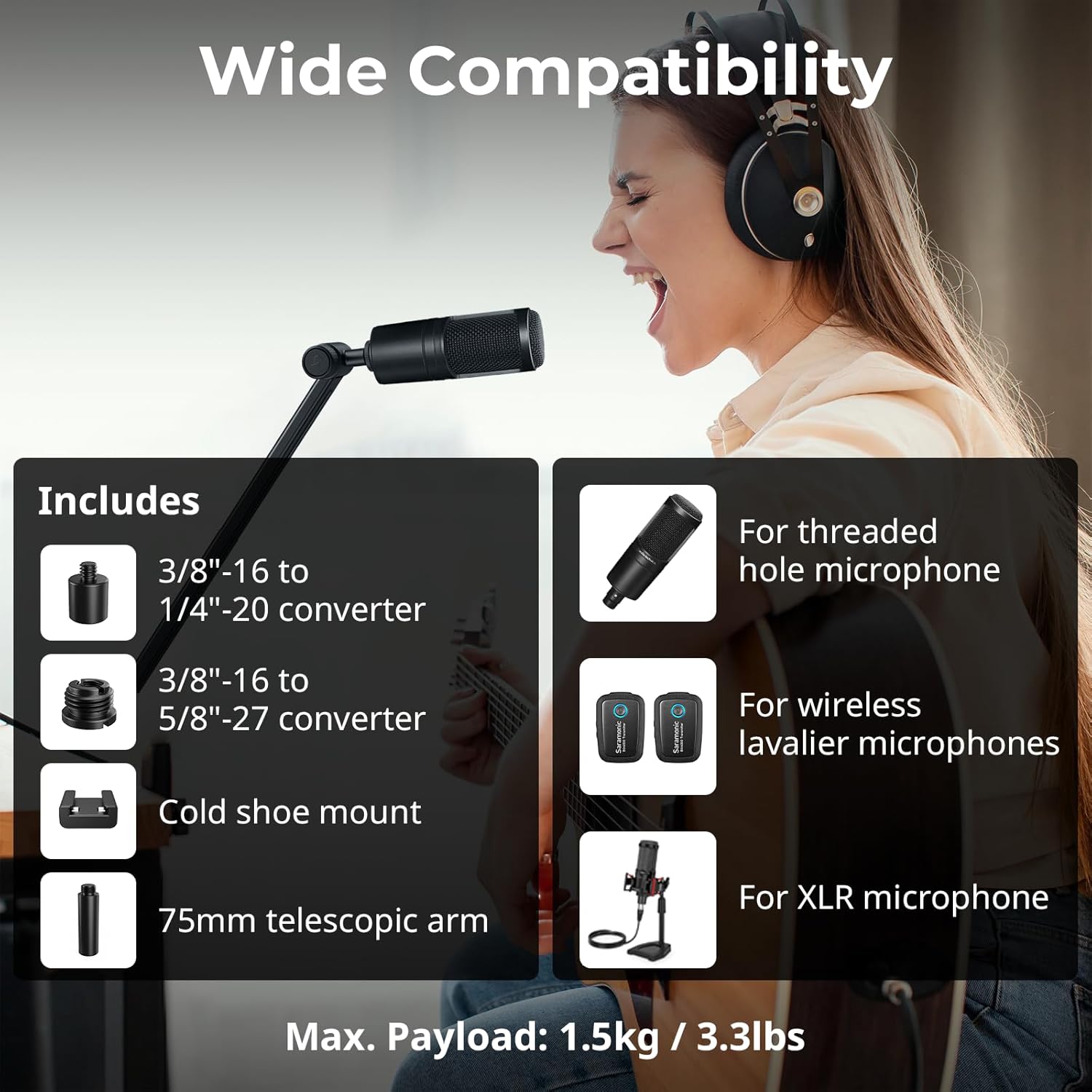 SmallRig Mic Boom Arm, Innovative Hydraulic Damping Microphone Stand with Desk Mount Clamp, Screw Adapter, Cable Management for Podcasting, Streaming, Gaming, Home Office - 4303