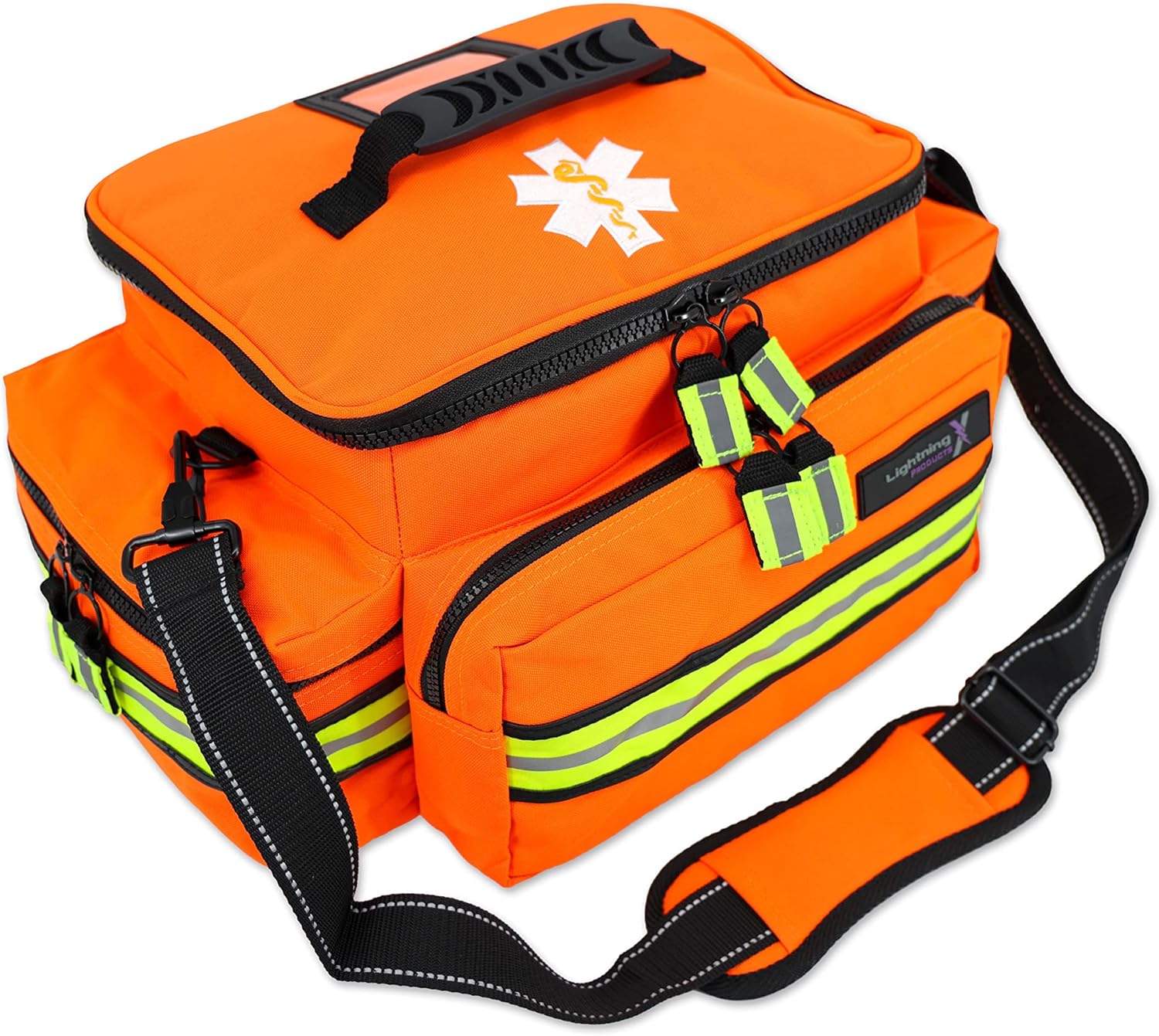 Lightning X Mid-Sized First Responder EMT Bag | LXMB25 | Fully Stocked w/ 248+ First Aid Supplies + Trauma Pak w/C.A.T. Tourniquet & QuikClot - Orange