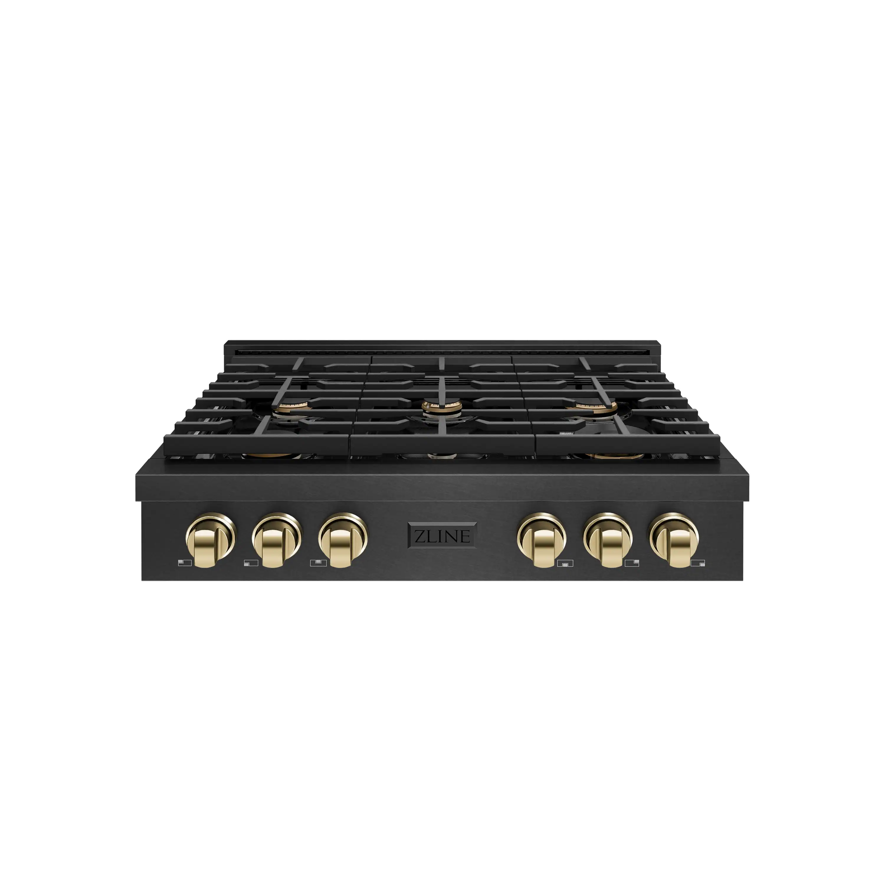 ZLINE Autograph 36-Inch Paramount Gas Rangetop with 6 Burners and Porcelain Cooktop in Black Satin with Polished Gold Accents (SRTBSZ-36-G)