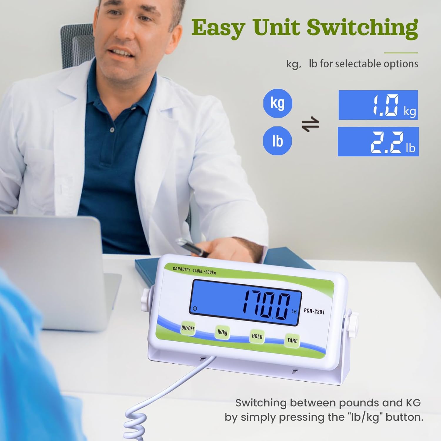 Extra Wide Medical Physician Scale - 440 lb/200 kg Capacity, High Accuracy Digital Display, Heavy Duty Portable Body Weight Scale for Home, Office, Hospital, Gym & Bariatric Use