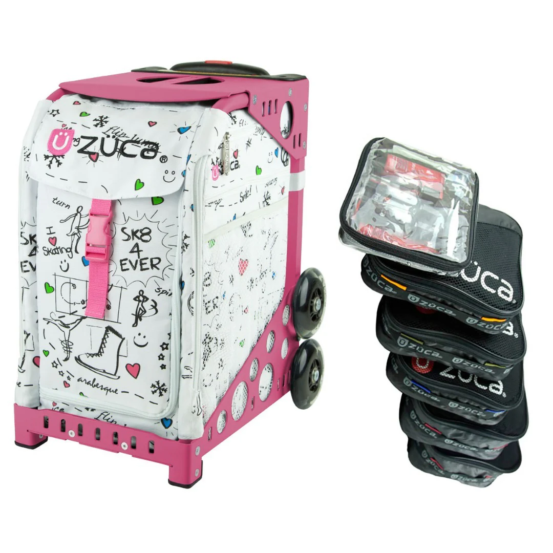 Zuca SK8 Sport Insert Bag with Pink Frame and Organization Packing Pouch Set