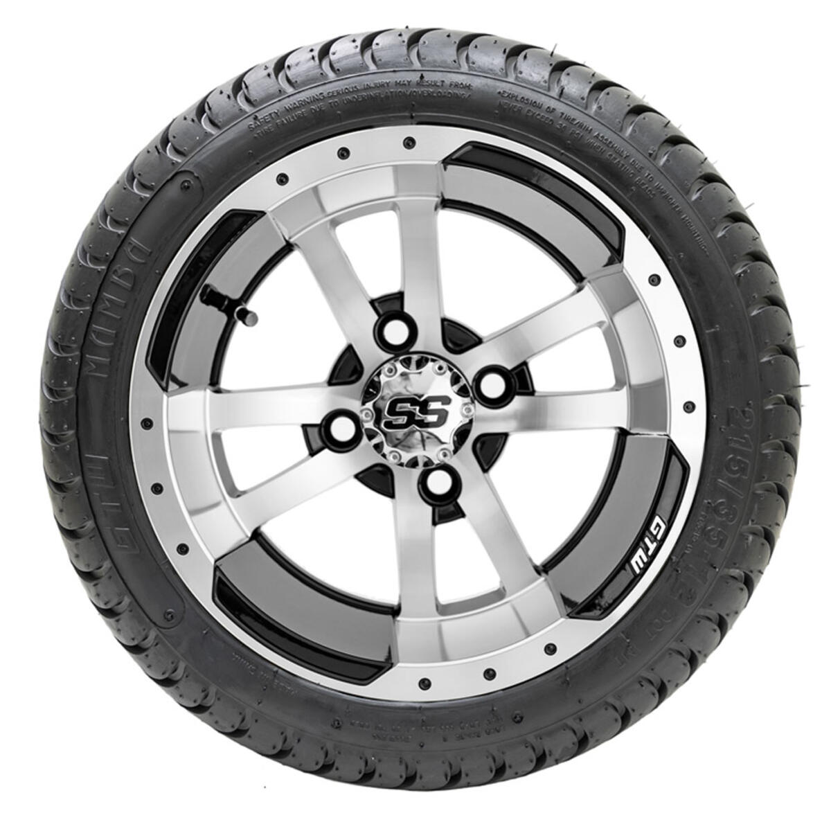 12” GTW Storm Trooper Black and Machined Wheels with 18” Mamba DOT Street Tires – Set of 4