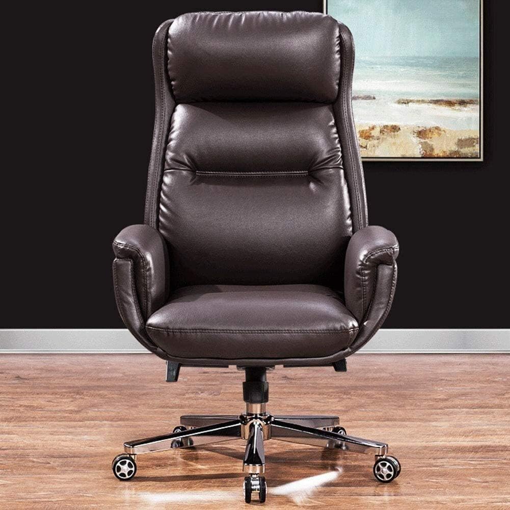 Executive Swivel Adjustable Swivel Office Desk Chair with Armrests Lumbar Support Desk Ergonomic Chair High Back Leather Office Chair Boss President Manager Chair Soft and Moderate