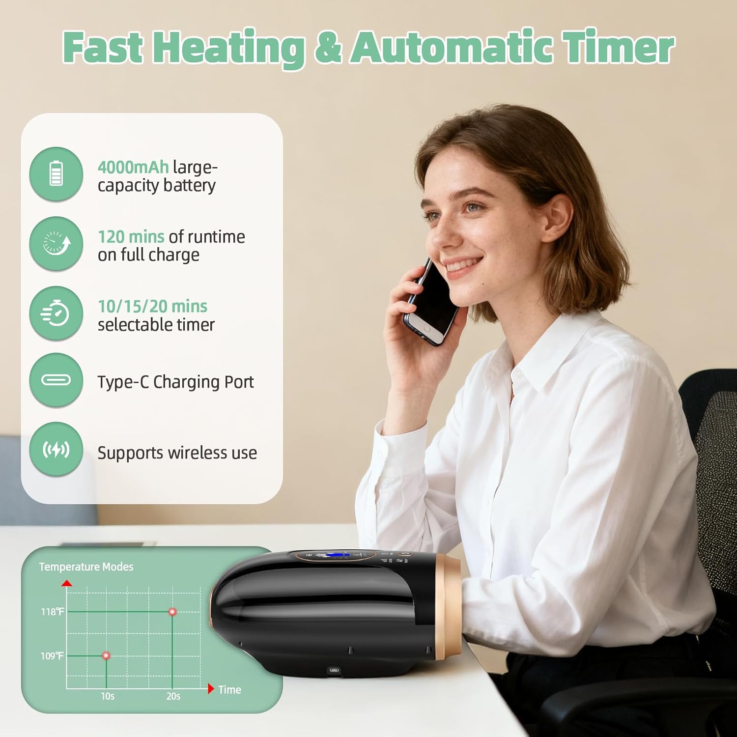 Hand Massager with Heat and Compression, 6 Holes Finger Stretching Hand Massager for Arthritis and Carpal Tunnel, 6 Levels Pressure Therapy with Wrist Massage Palm Kneading, Gifts for Women Men