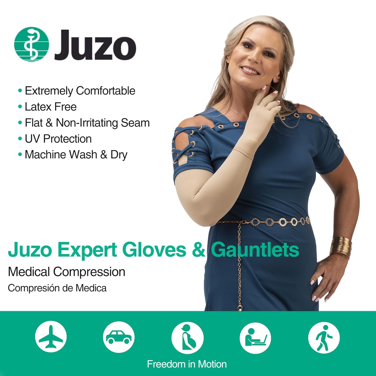 Juzo Expert Compression Gloves & Gauntlets, 30-40 mmHg, Glove | Fingerless Gloves for Women & Men for Burn & Scar Management, Swelling, Severe Edema & Lymphedema Management | Beige, 2