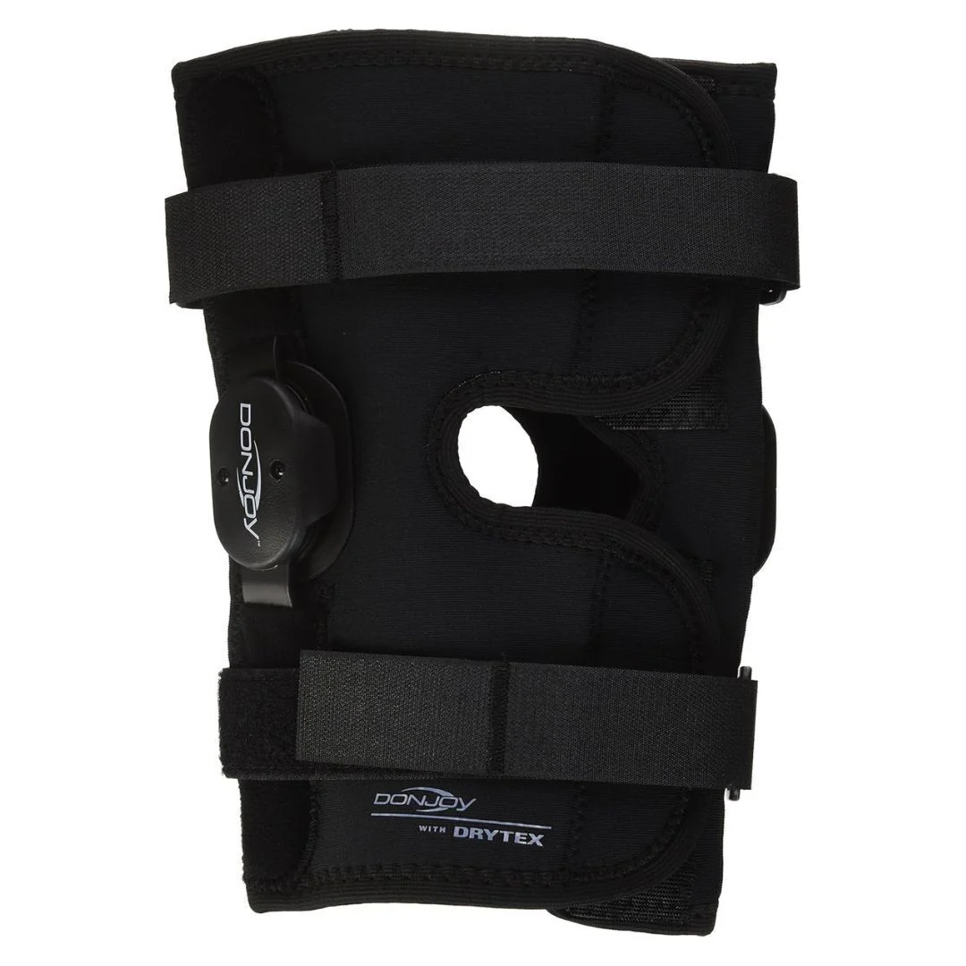DonJoy Deluxe Hinged Knee Brace, Drytex Wrap Around, Open Popliteal, Large