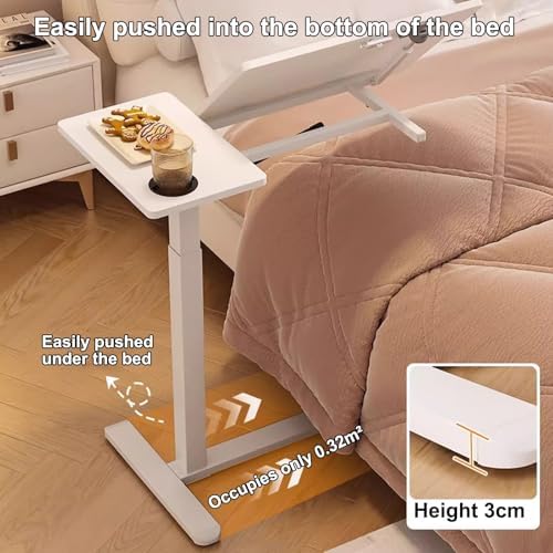 Over The Bed Table with Wheels Foldable, Mobile Laptop Over Bed Desk Computer Desk, with Adjustable Tilt Board, Height Adjustable, for Home, Hospital(White)