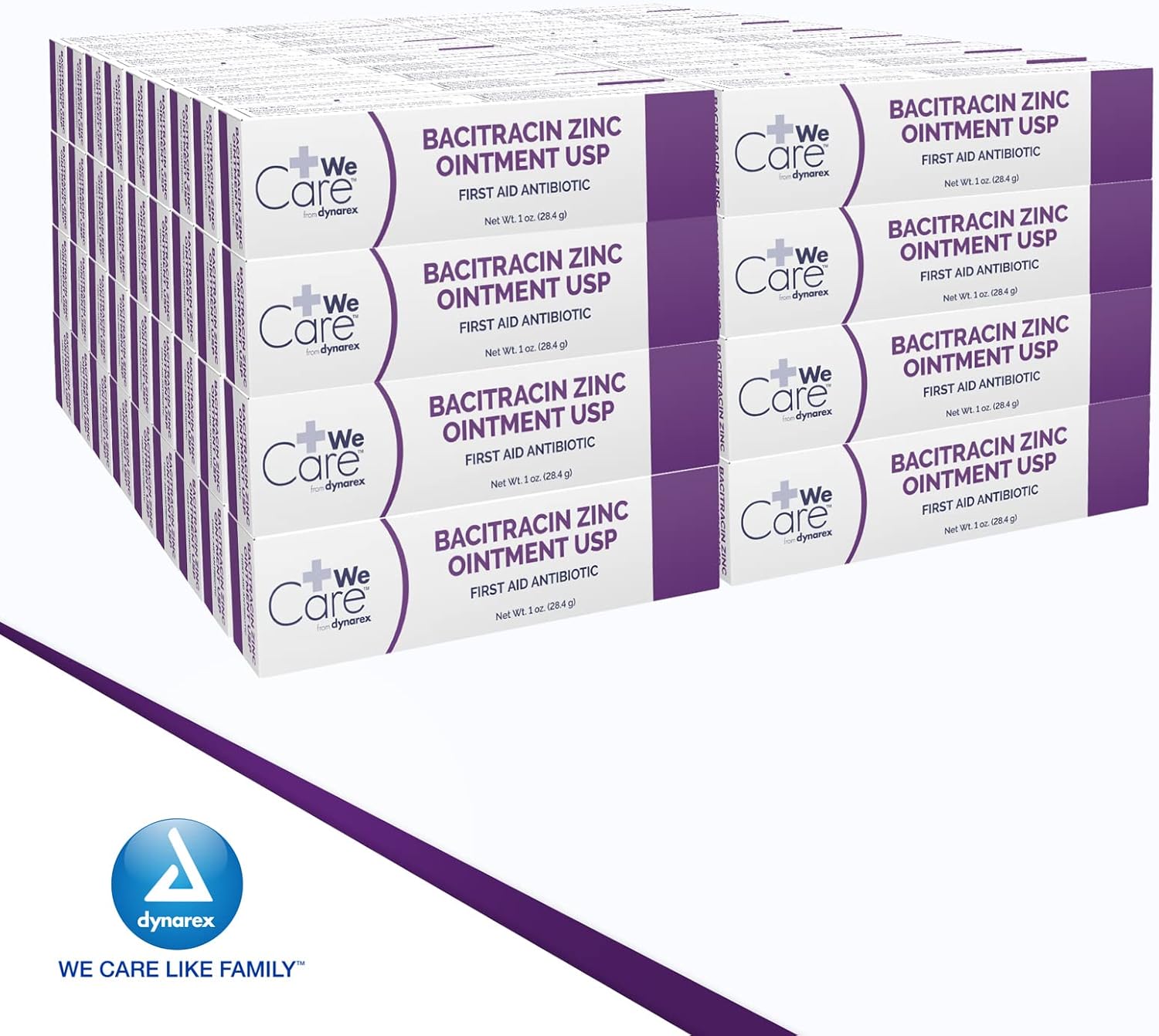 Dynarex Bacitracin Zinc Ointment USP - Burn Cream and Antibiotic Ointment for Minor Cuts, Diaper Rashes, Wound Care and First Aid, 1 oz Tubes - Case of 72 Tubes