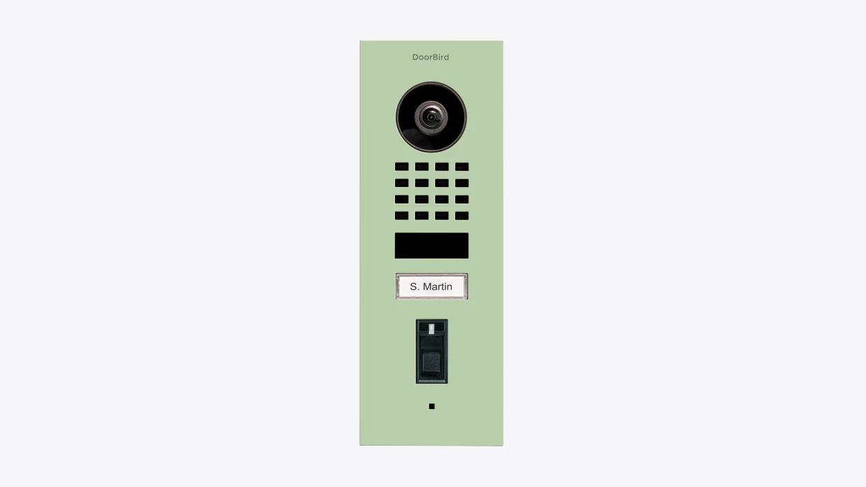 DoorBird D1101FV Fingerprint 50 Flush-Mount IP Video Door Station in Pastel Green, RAL 6019