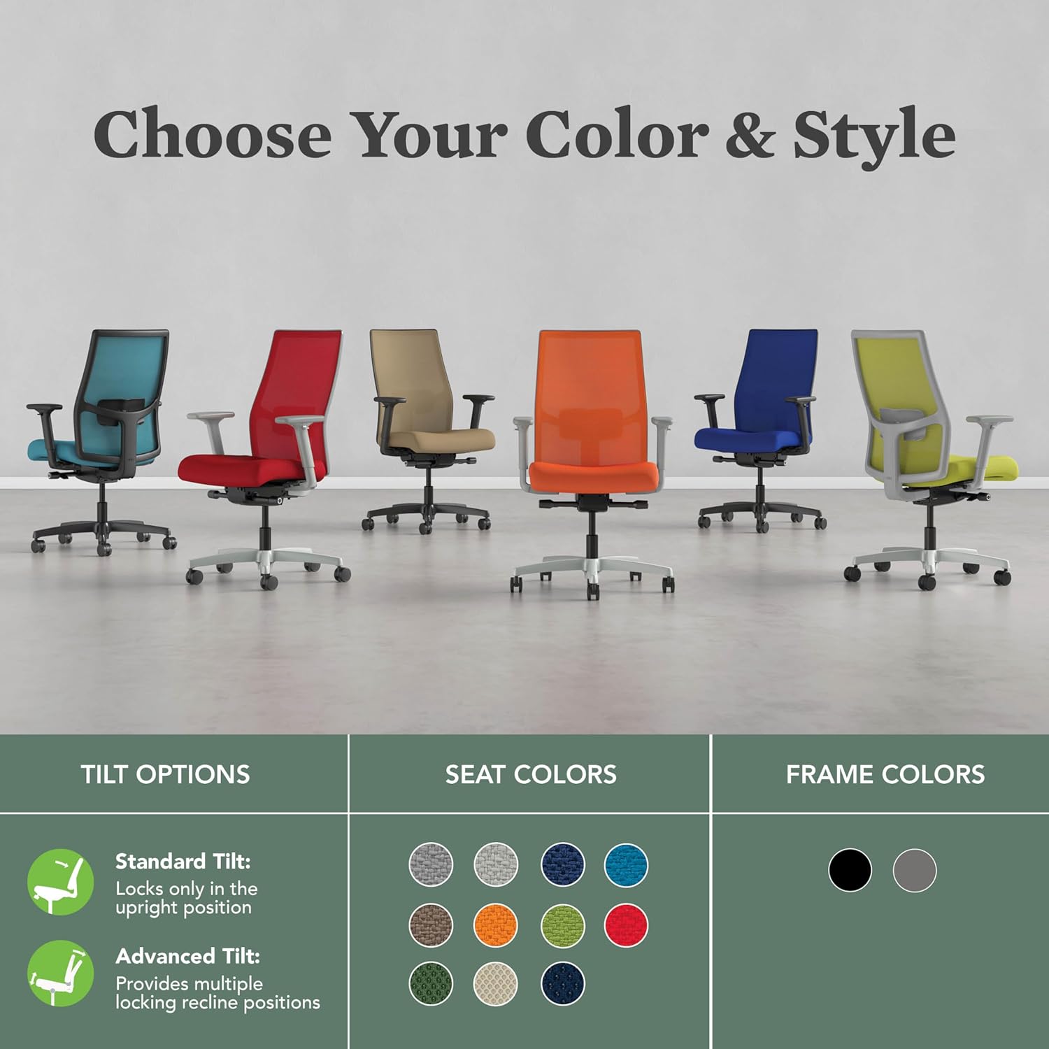 HON Ignition 2.0 Mid Back Task Chair, Spectrum Mesh, Advanced Synchro-Tilt Control, Office Chair with Lumbar Support, Height and Width Adjustable Arms, Titanium Frame, Onyx