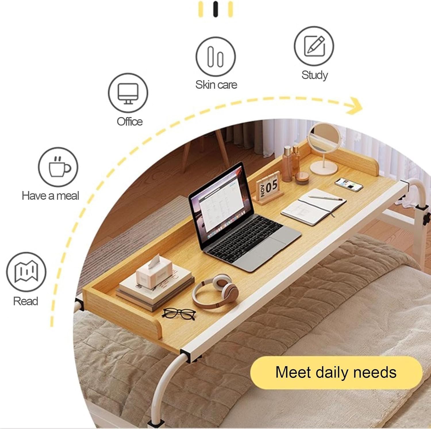 Overbed Overbed Table with Wheels,Mobile Height and Length Adjustable Computer Desk Laptop Cart Rolling Medical Table Food Tray Desk Rolling Medical Table