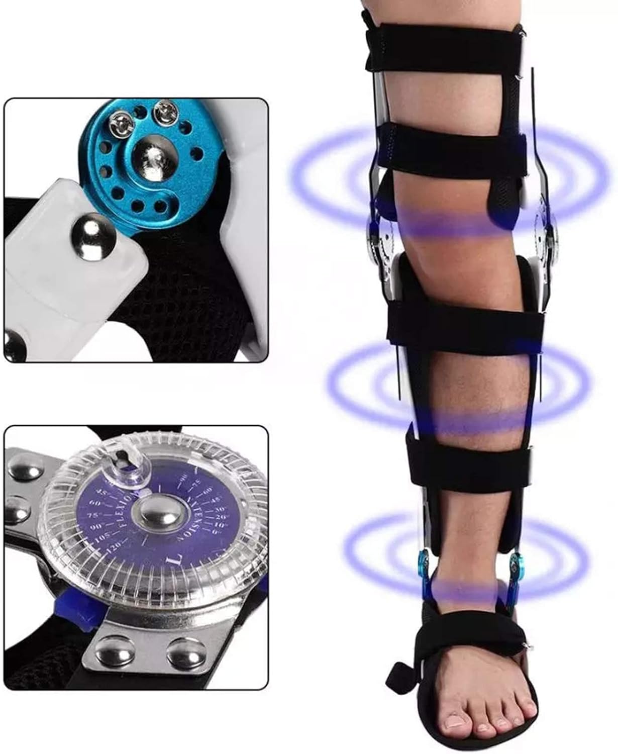 Hinged Knee Foot Support Brace, Hinged Knee Brace Fracture Fixed Guard Splint Leg Protector, Adjustable Post Knee Support Orthosis Immobilizer Fixed Bracket(Right Leg Medium)