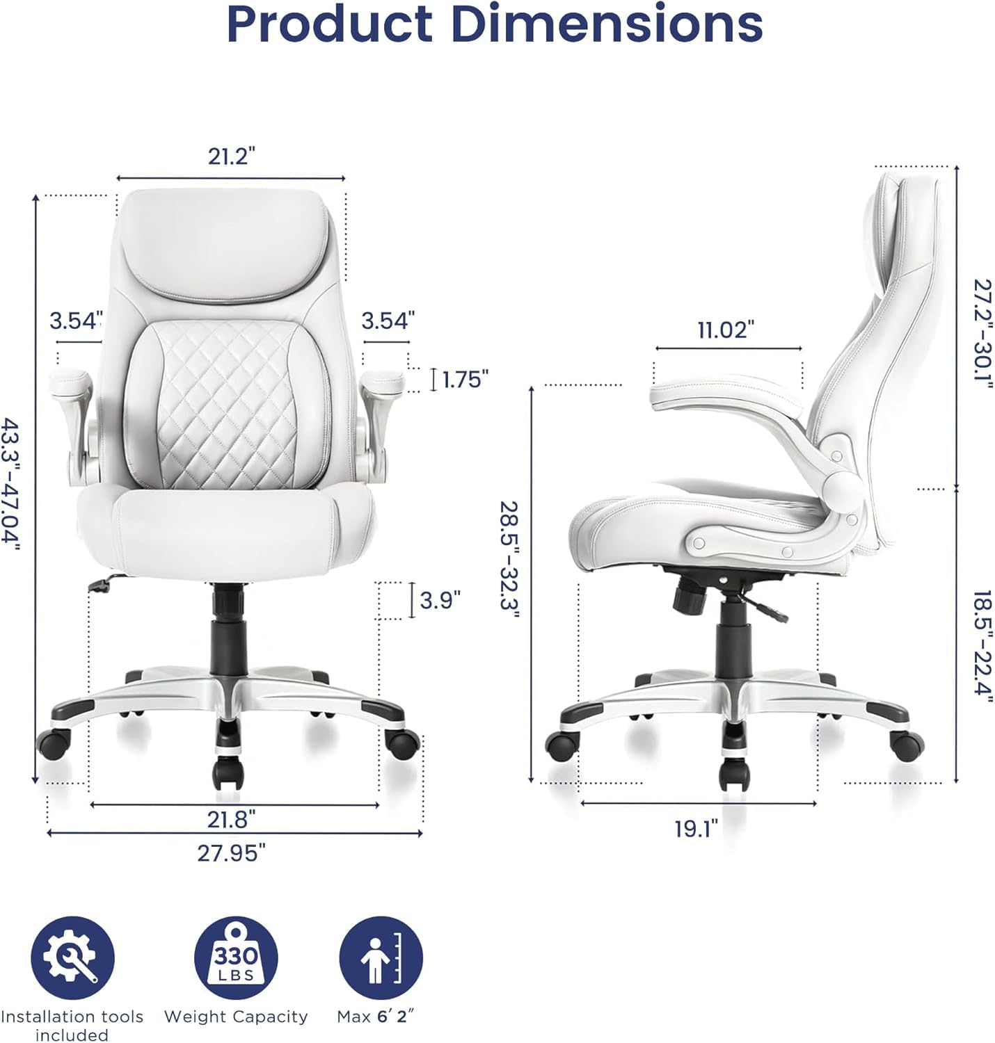 Nouhaus Ergonomic Office Chair Premium Microfiber Leather Adjustable Lumbar Support & Armrests, High Back Comfy Desk Gaming Chairs Executive Computer Swivel Chair Tilt Function(Posture,White)