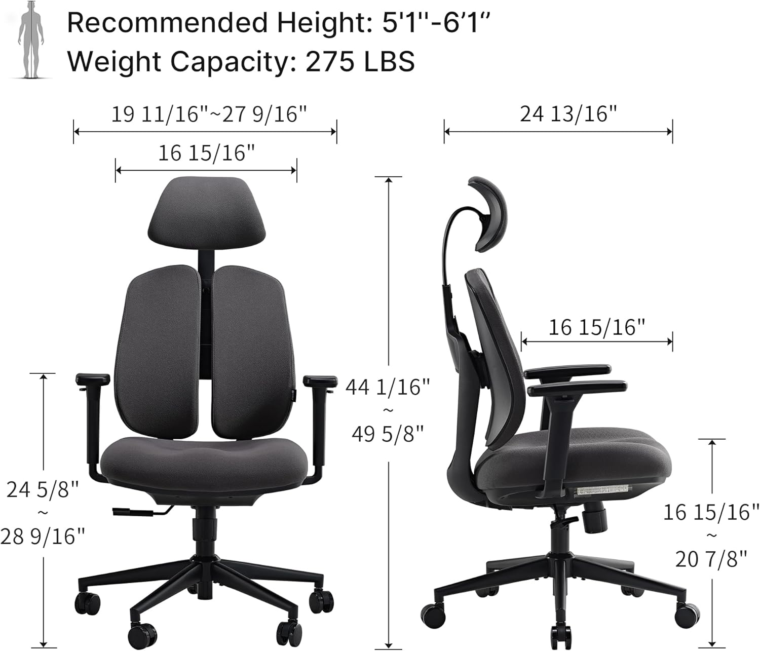 EUREKA ERGONOMIC Mesh Office Chair Ergonomic With Lumbar Support, Comfy Office Desk Chair With Adjustable Dual Back Support And Headrest, Black Office Chair With 3D Arms And Adjustable Height For Home