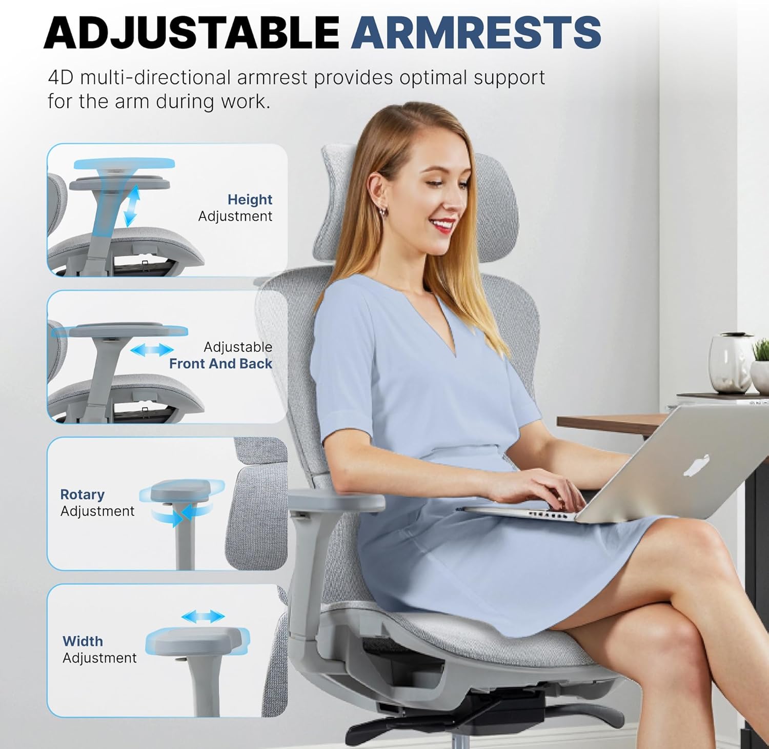 Mesh Ergonomic Office Chair with 4D Armrests,High Back Mesh Gaming Chair with Lumbar Support,Adjustable Seat Depth,2D Headrest for Big & Tall