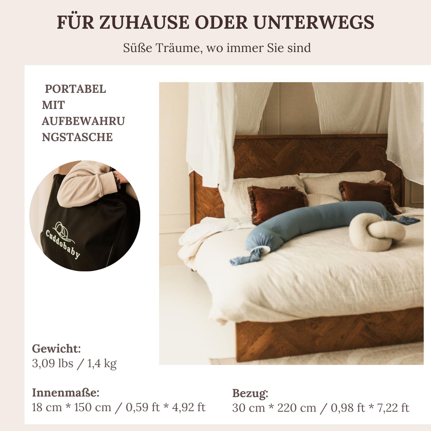 Pregnancy Pillow 5-in-1 【Cooling Cover, Adjustable to Grow with Belly】 Beanbag Style, Lockable O-Shape Nursing Maternity Pillow, 5-Point Full Body Support for Side Sleepers, with Travel Bag - Blue