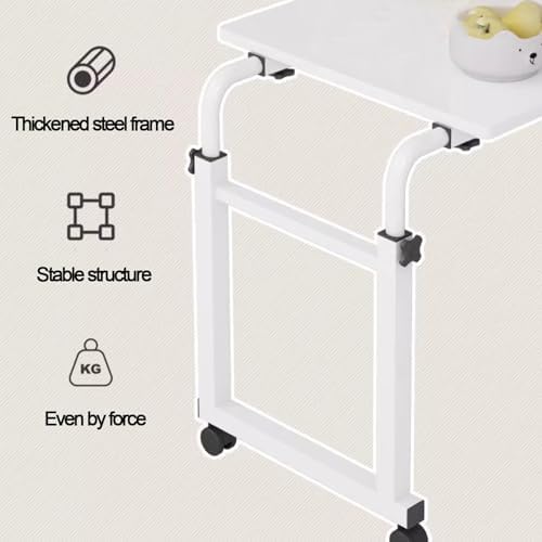 Over Bed Desk Height Adjustable 65-95cm，Overbed Table Computer Desk with Desktop Baffle Food Tray Desk Rolling Medical Table Portable Desk with Castor Wheels(Color:Wood)