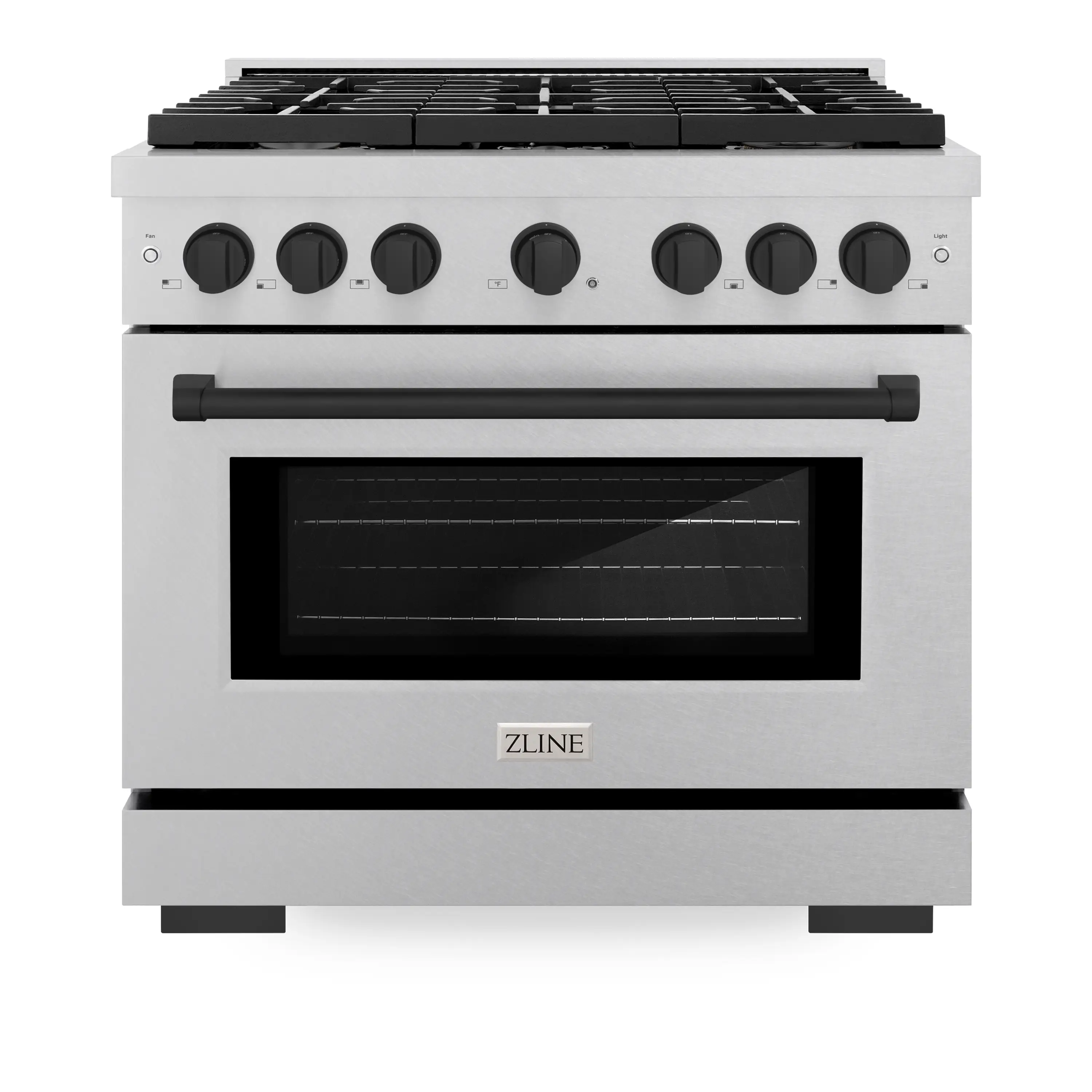 ZLINE Autograph Edition 36-Inch 5.2 cu. ft. Paramount Dual Fuel Range with 6 Burner Gas Cooktop and Electric Convection Oven in Satin Stainless Steel with Matte Black Accents (SDRSZ-36-MB)