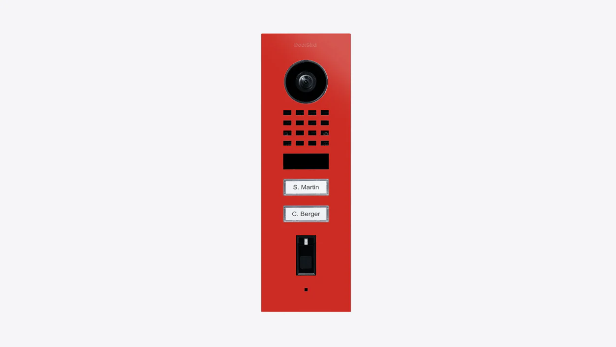 DoorBird D1102FV Fingerprint 50 Flush-Mount IP Video Door Station in Pure Red, RAL 3028