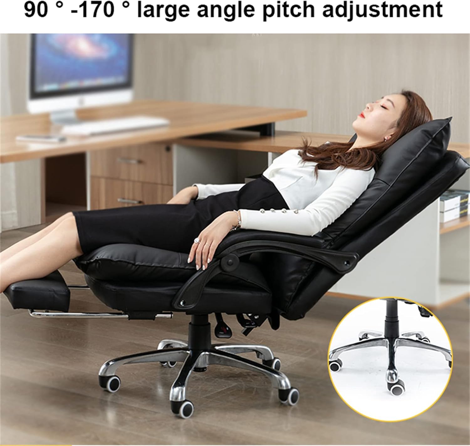 Reclining Office Chair with Footrest,Leather Managerial Chair,High Back Executive Office Chair Lumbar Support,with 170° Backrest Tilt Function and Padded Armrests,RedCoffee-A