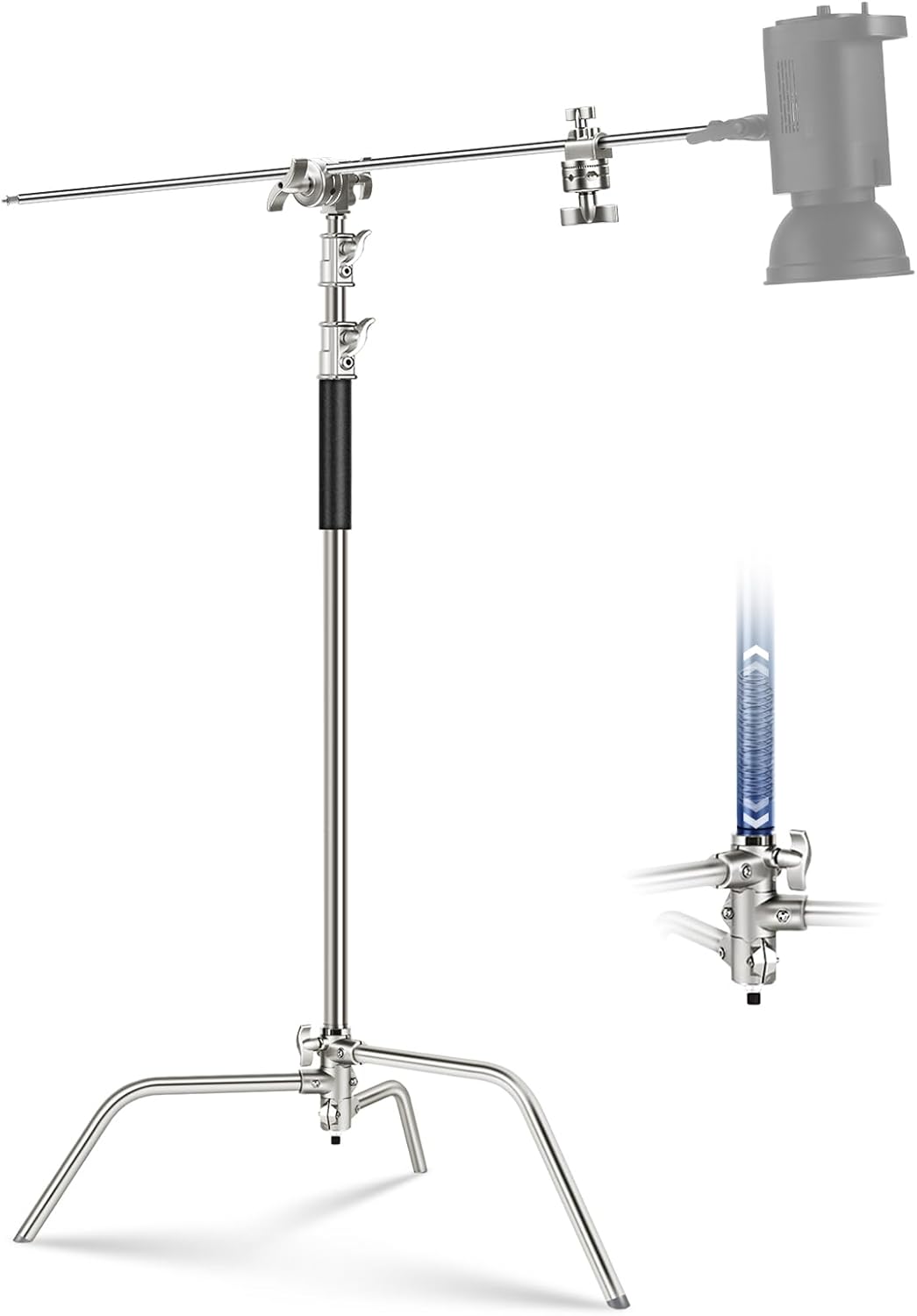 NEEWER Basics 100% Stainless Steel Heavy Duty C Stand with Boom Arm, Max 10.5ft/320cm Photography Light Stand, 4.2ft/128cm Holding Arm, 2 Grip Heads for Studio Monolight Softbox Reflector, SC320 Lite