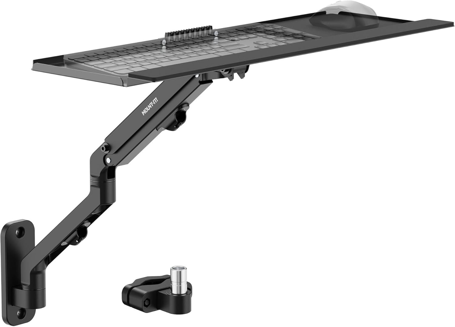 Mount-It! Keyboard Wall Mount with Pole Option, Adjustable Keyboard and Mouse Tray with Spring Arm, Full Motion Swivel Tilt Extension, Ergonomic Workstation for Medical, Office, and Sim Racing