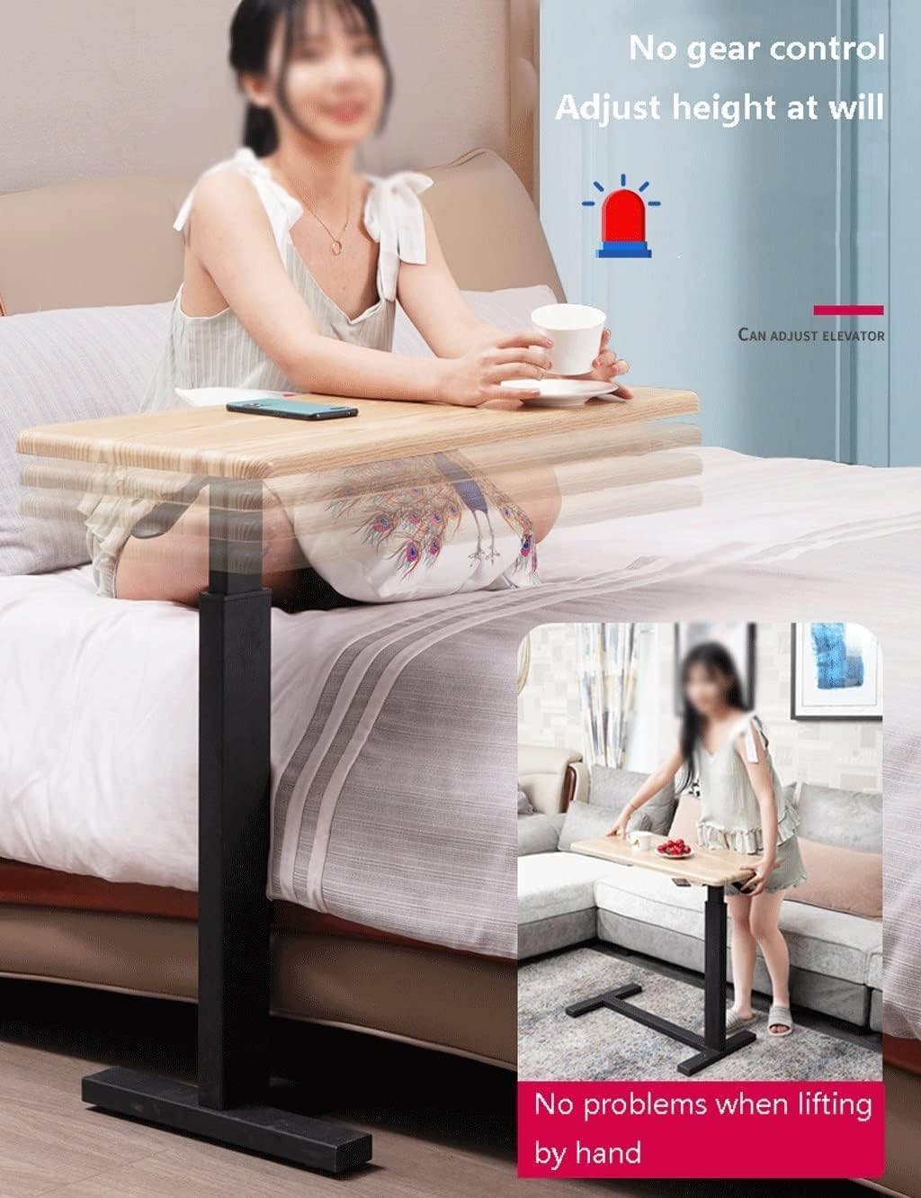 Luxury Hospital Bed Table Overbed Table with Adjustable Height Laptop Table Heavy-Duty Desk Multi-Purpose for Home and Hospital Use Hospital Tray Table,A