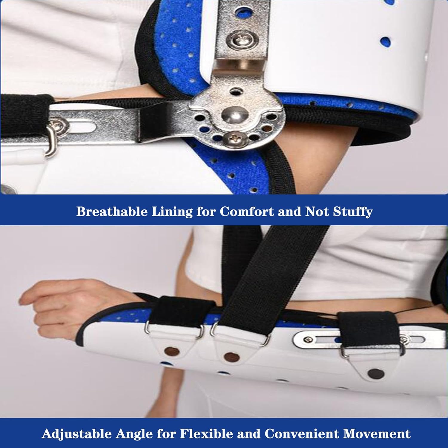 SFKLYU Hinged Elbow Brace Adjustable Telescoping Post Arm Splint with Sling Stabilizer Adjustable Splint & Shoulder Strap for Arm Injury Recovery Support After Surgery,A right