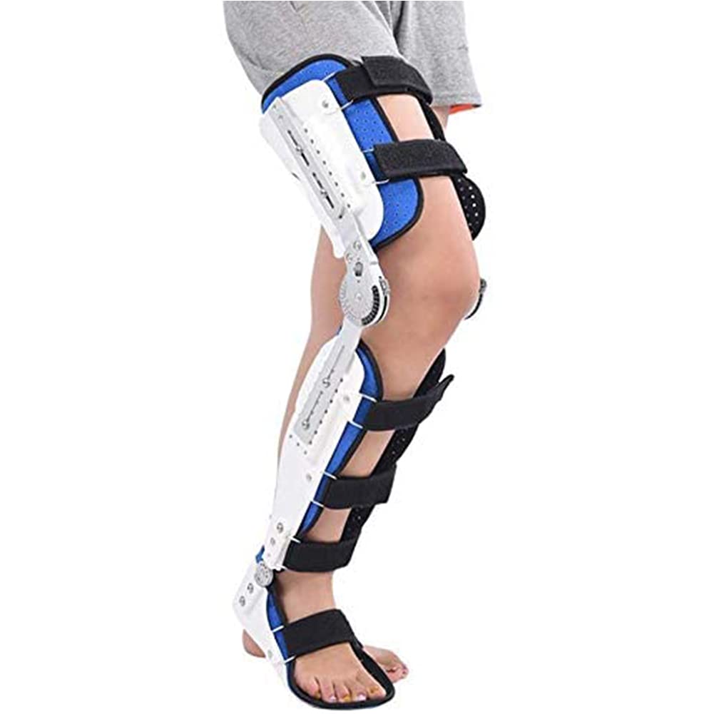 Hinged Knee Foot Support Brace,Adjustable Post Op Knee Support Orthosis Immobilizer Protector, Full Leg Stabilizer Knee Orthosis Splint (Right-Large