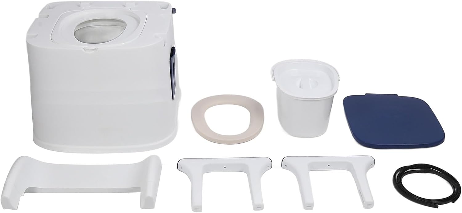 Portable Toilet Chair Foldable Armrest Soft PU Seat Bedside Commode Chair for Elderly Pregnant Women Blue Strong Loading Comfortable Sitting Full Support Side Basket Easy