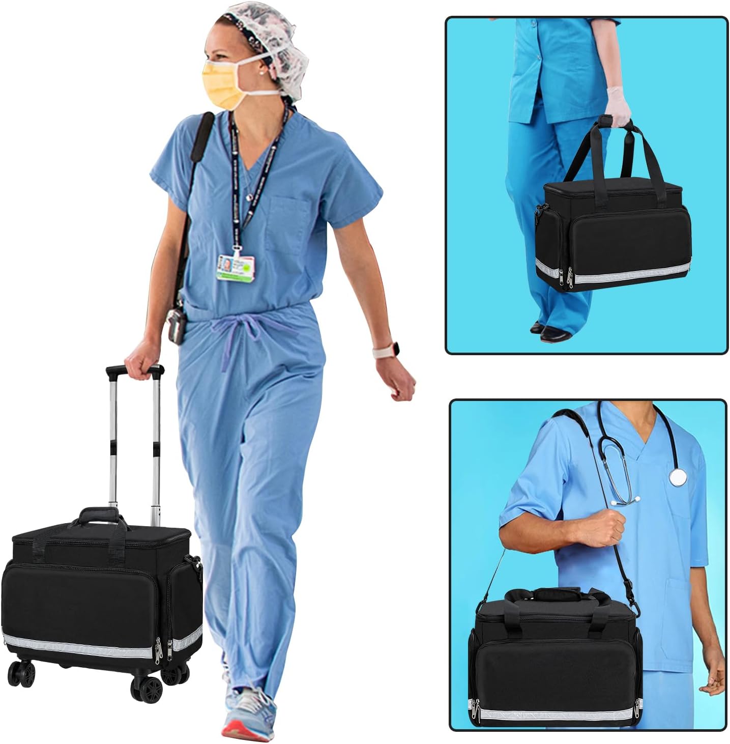 Medical Bag Rolling Roller Bag Trolley Duffel Nurses EMT CNA RN Empty for First Aid Responder Home Health Care Nursing Student Roll Duffle Bag Carry on Wheels Wheeled Work Physicians Doctor