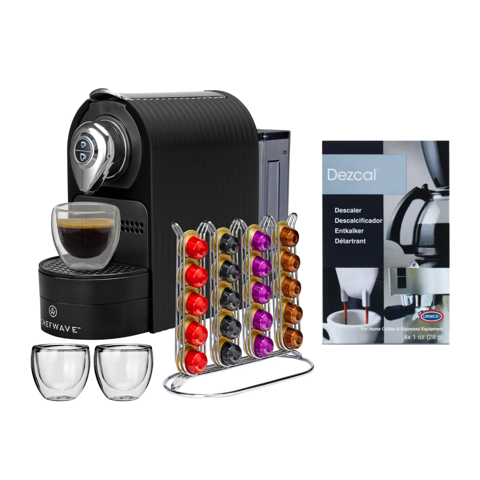 ChefWave Espresso Machine for Nespresso (Black), Capsule Holder and Cups Bundle