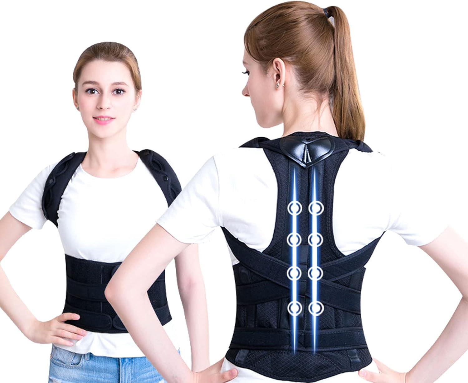 Adjustable Back Shoulder Posture Corrector Belt Clavicle Spine Support Reshape Your Body Home Office Sport Upper Back Neck Brace,Black,L (Black X)