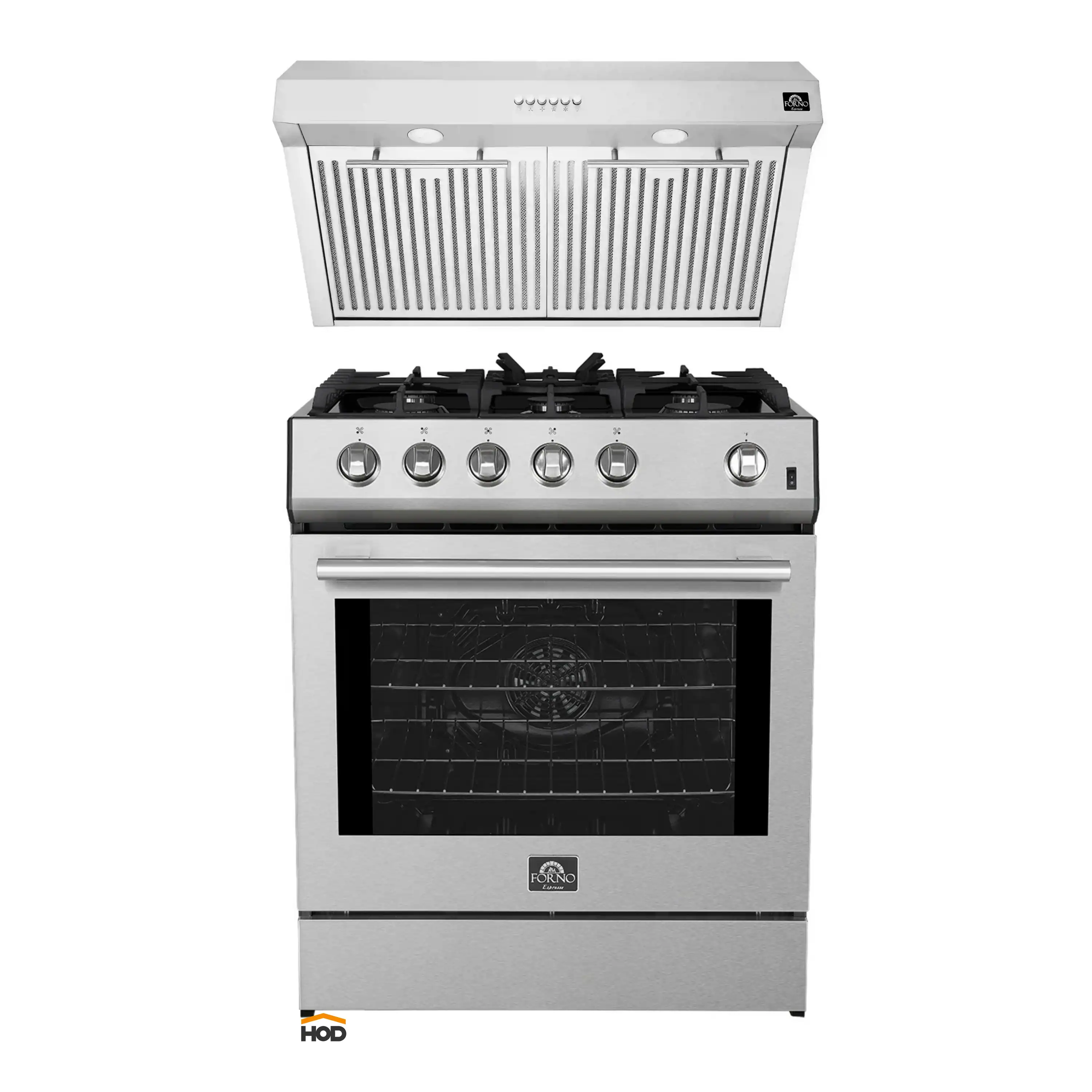Forno 2-Piece Appliance Package - 30-Inch Gas Range & Under Cabinet Range Hood in Stainless Steel