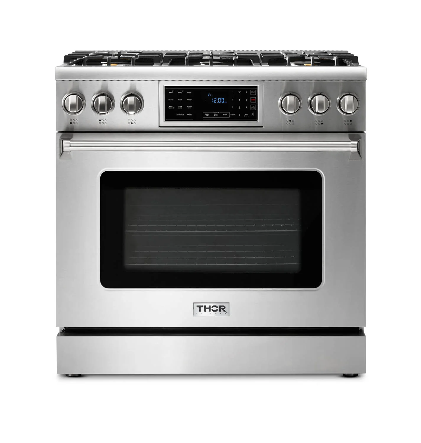 Thor Kitchen 36-Inch Natural Gas Range with 6.0 Cu. Ft. Self-Cleaning Oven, Air Fryer, Tilt Panel in Stainless Steel (TRG3601)