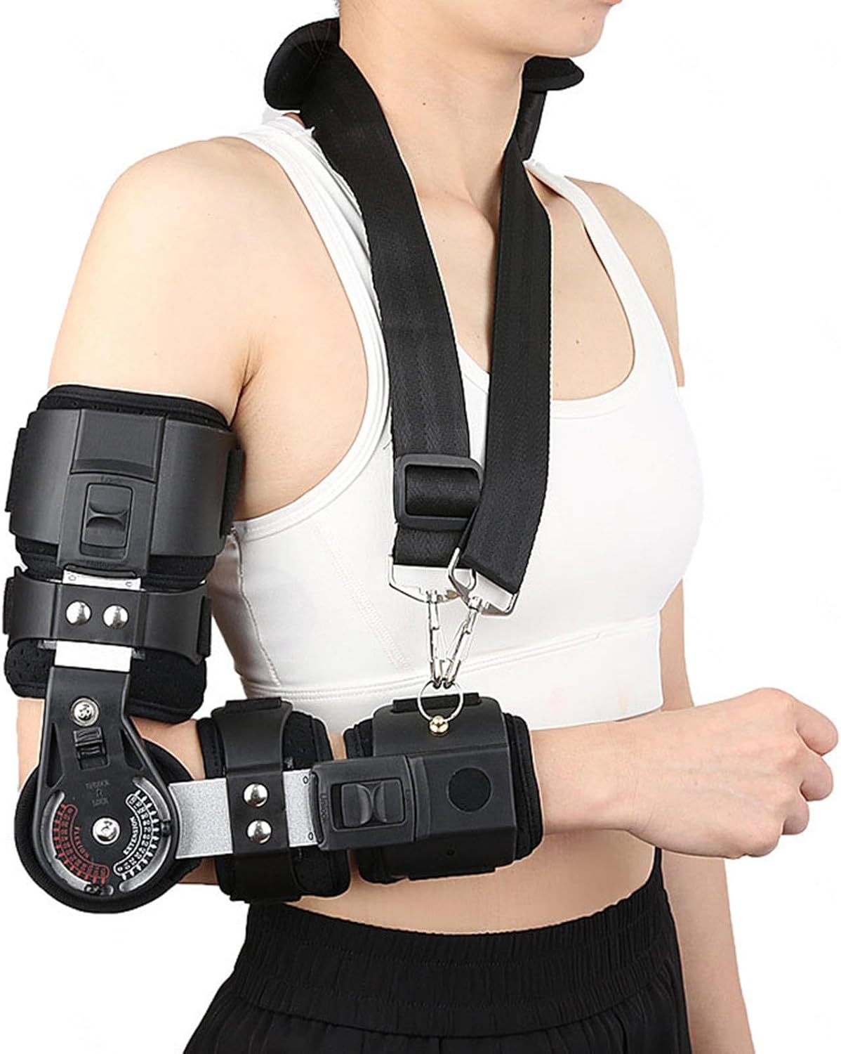 Hinged Elbow ROM Brace for Tendonitis andTennis,Post OP Adjustable Elbow Splint Immobilizer Arm Injury Recovery Support After Surgery Pain Relief(Right)