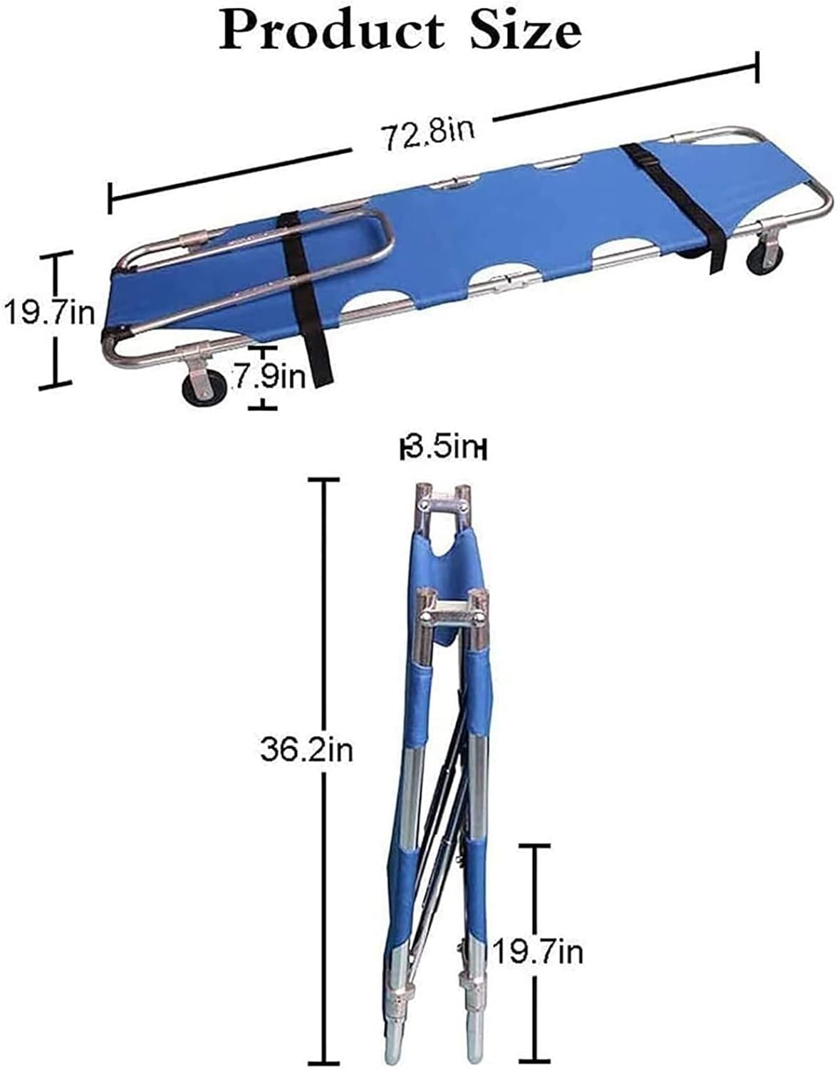 Portable Aluminum Medical Stretcher with Trolley, Lightweight Folding Rescue Stretcher for Hospitals, Clinics, Home Use, Ambulance, 4-Wheel Emergency Transport