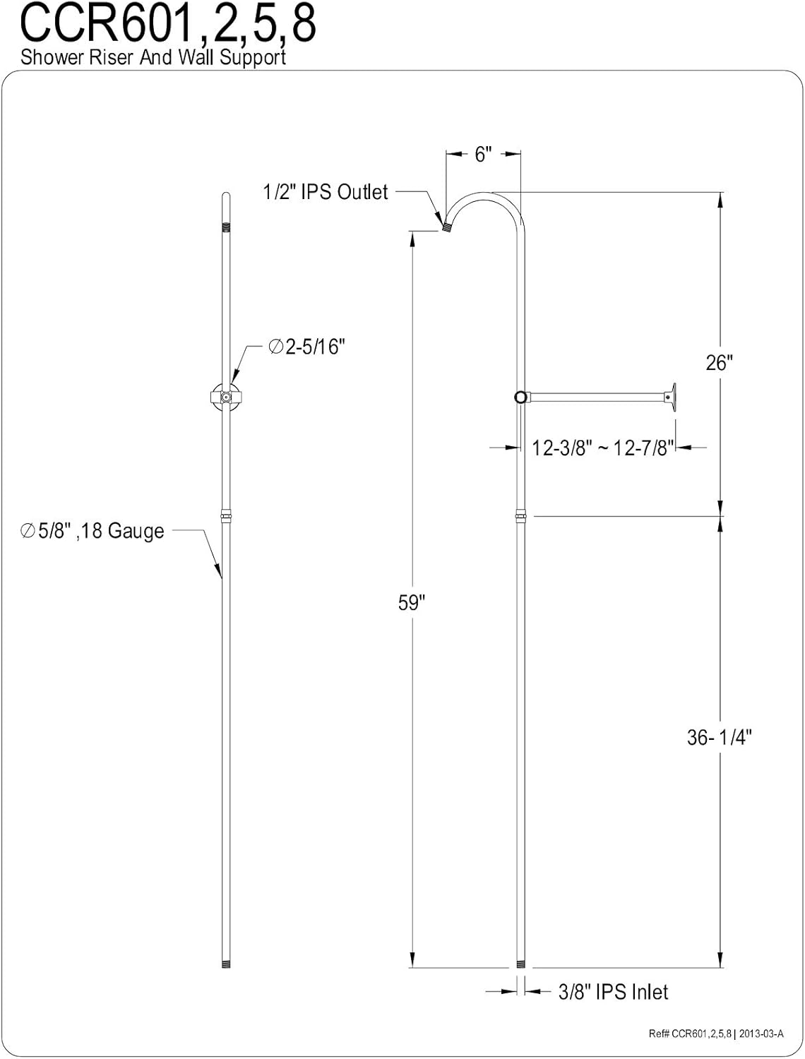 Kingston Brass CCR608 Vintage Shower Riser And Wall Support, 6-Inch, Brushed Nickel