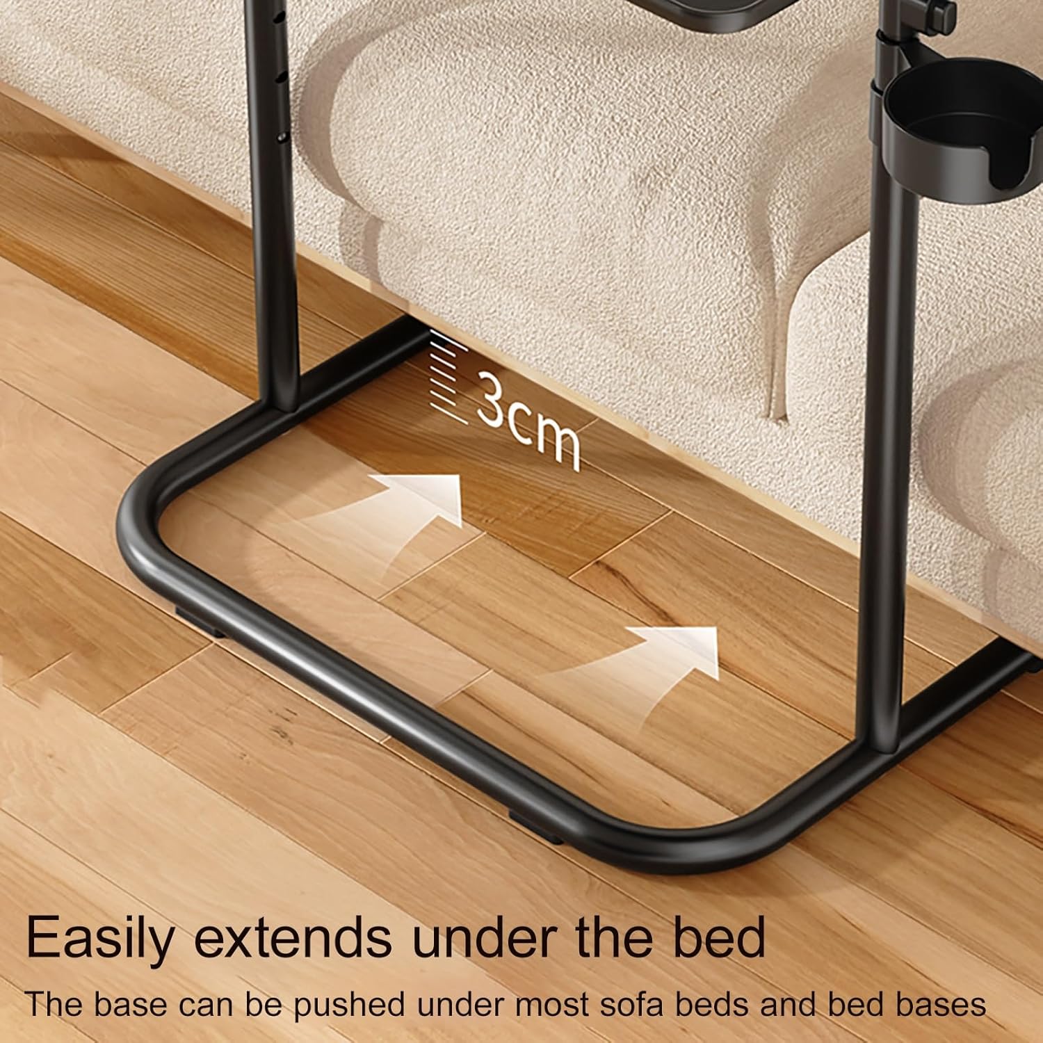 Overbed Bedside Table with Wheels, Adjustable Hospital Bedside Desk, Tiltable Hospital Bed Table Over The Bed, with Cup Holder, for Couch, Home, Office(White)