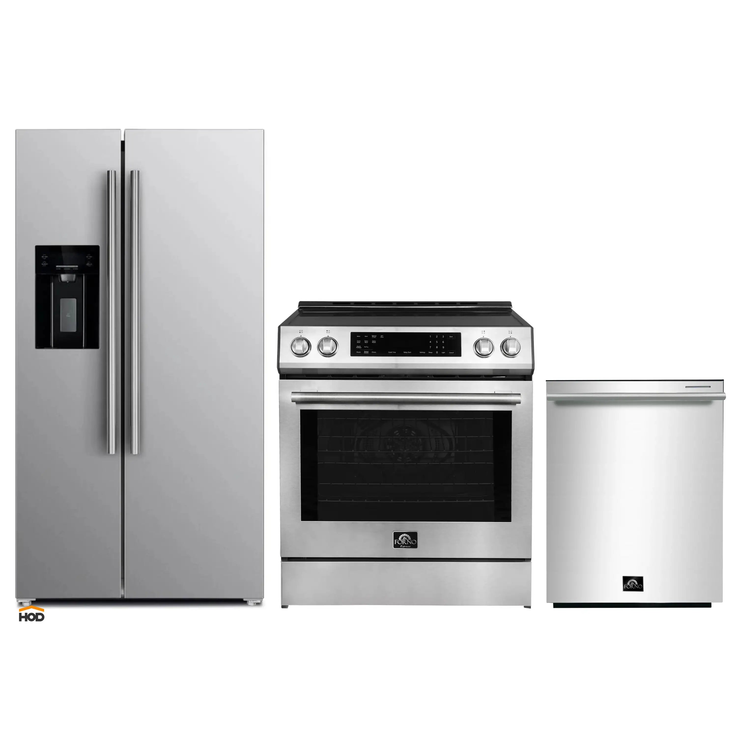 Forno Espresso 3-Piece Appliance Package - 30-Inch Induction Range, Refrigerator with Water Dispenser and Dishwasher in Stainless Steel