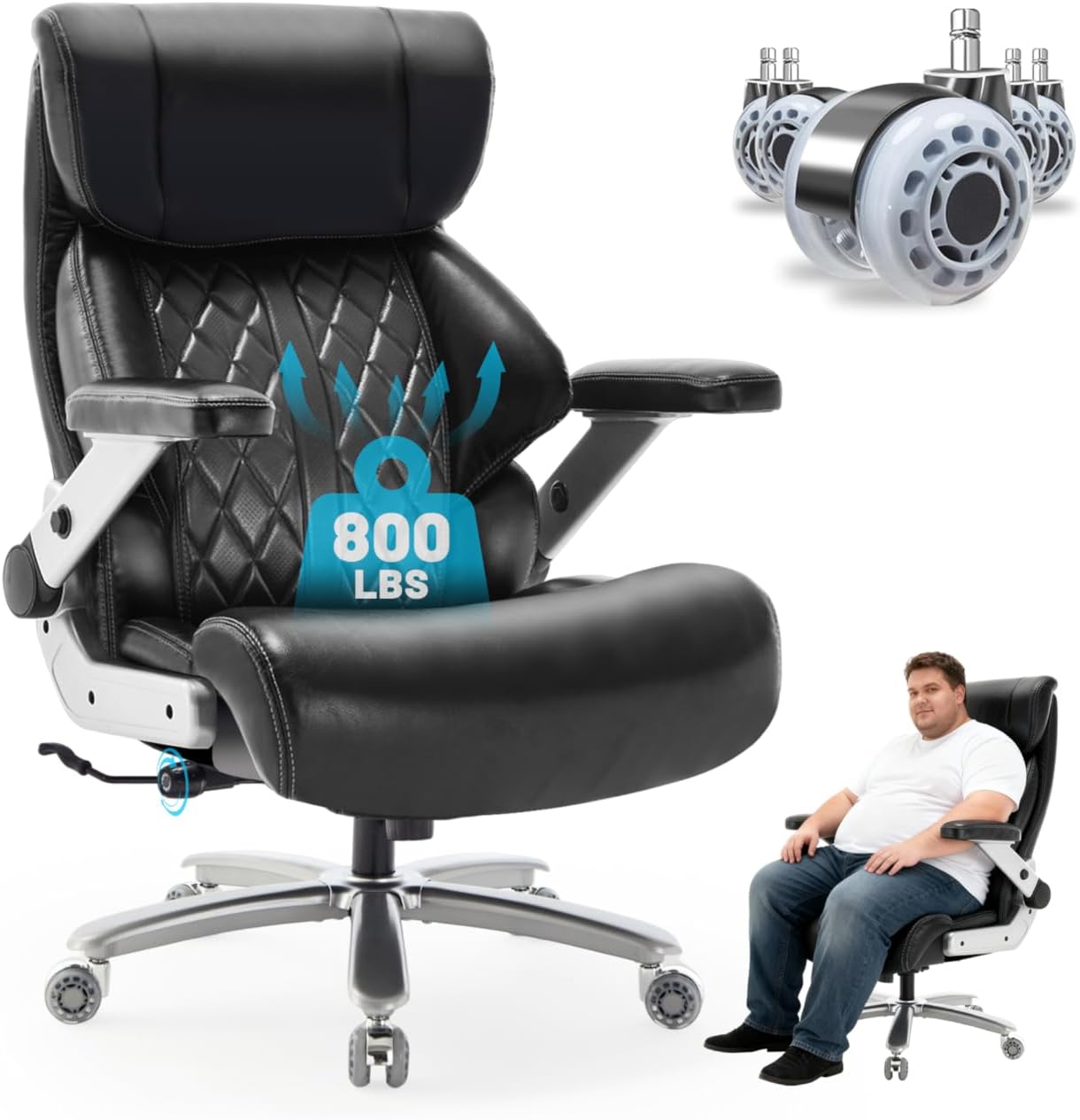 800lbs Executive Chairs with 5D Flip Arms, Heavy Duty Office Chair with Adjustable Lumbar Support, Office Chair for Heavy People, Big and Tall chair with Quiet Rubber Wheel and Extra Wide seat