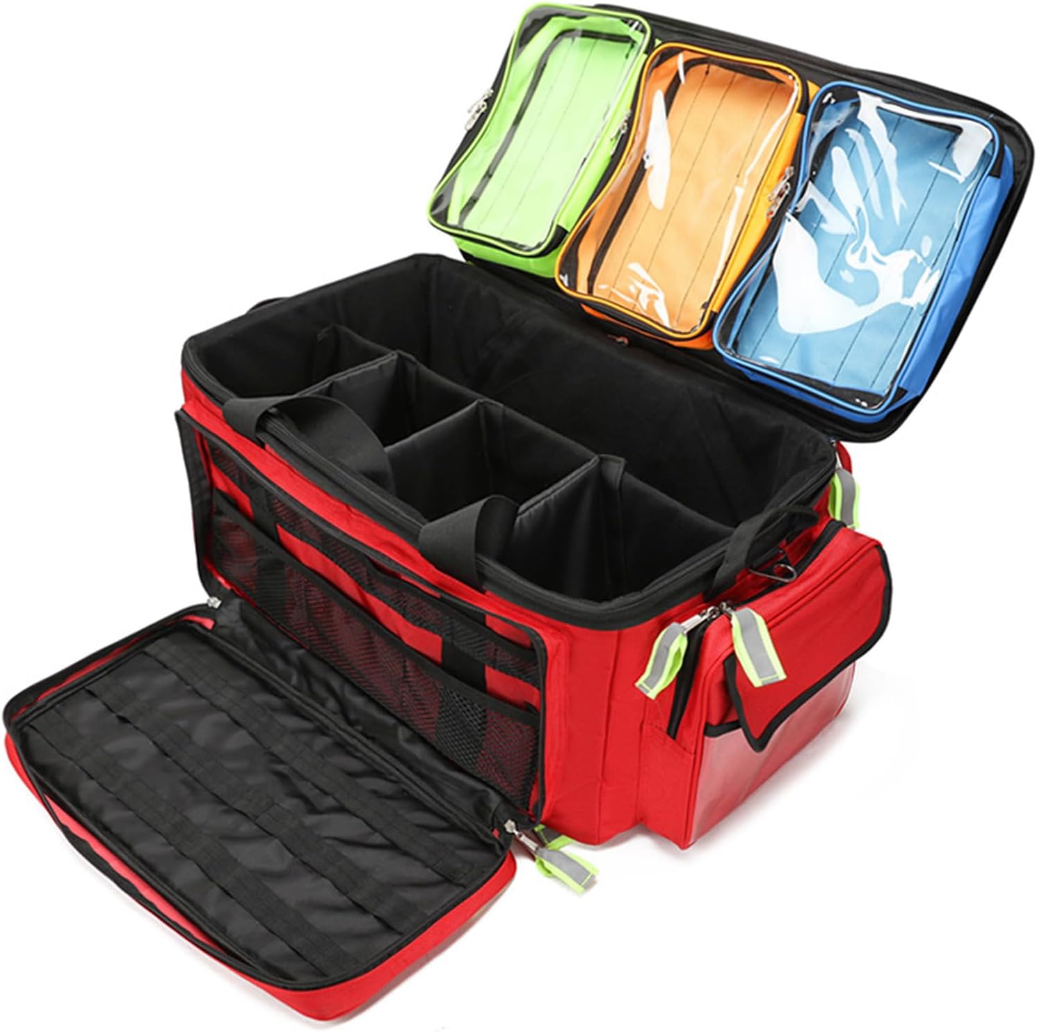 Rolling Medical Bag with Wheels, Large Capacity Medical Trolley Bag Empty, W/Reflective Strips & a Pull Handle, Multi-Pocket Design, for Home Health Nurses, Doctors