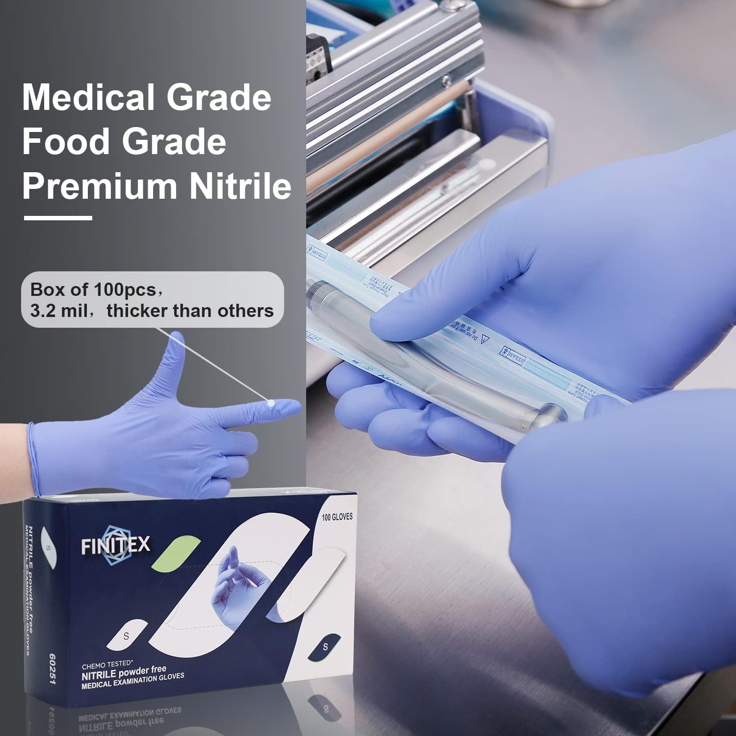 FINITEX Nitrile Disposable Gloves Medical Exam Gloves - 100/1000 PCS Latex-free Examination Purple Chemo Food Glove