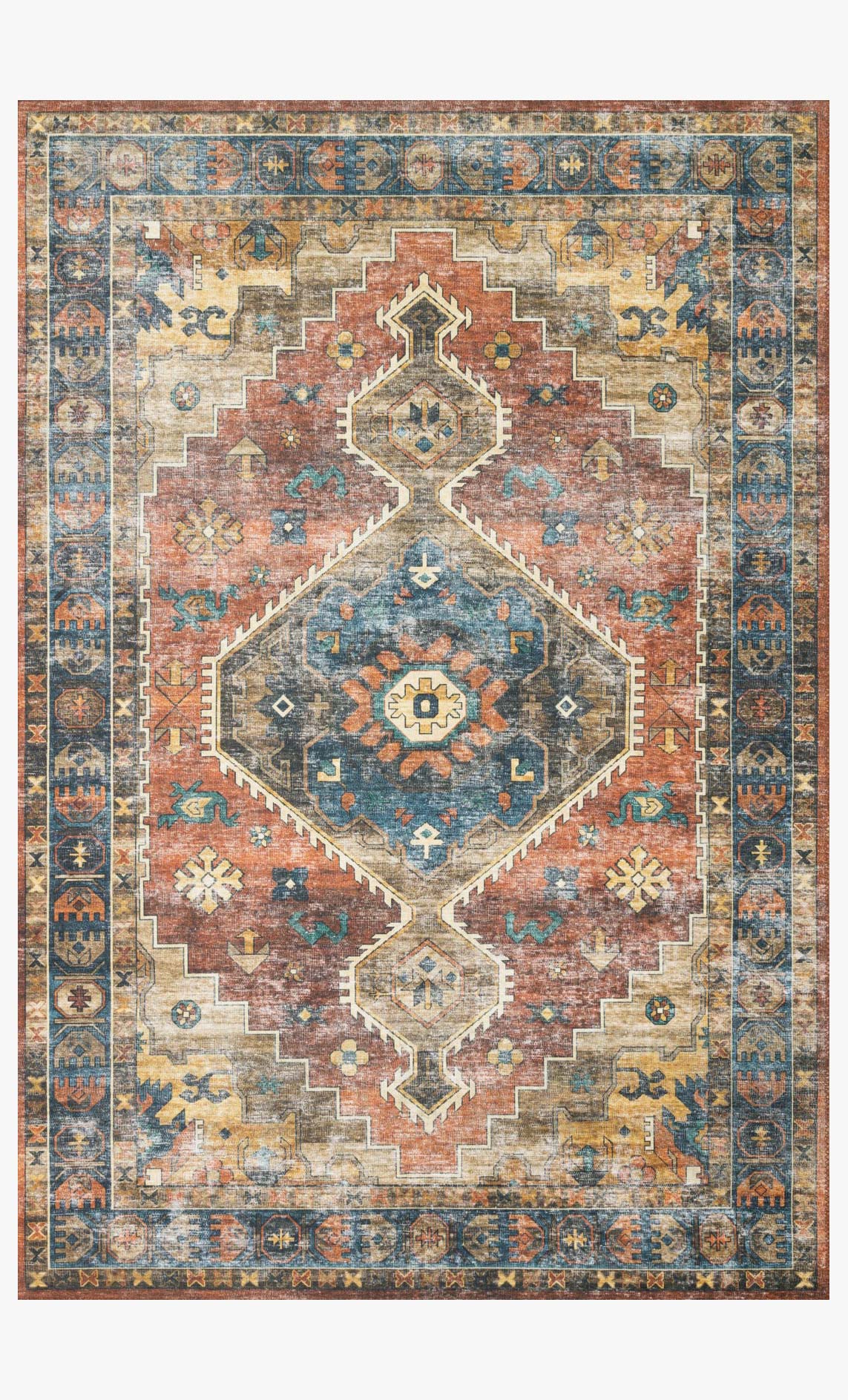Loloi II Skye Collection - Traditional Power Loomed Rug in Rust & Blue (SKY-11)