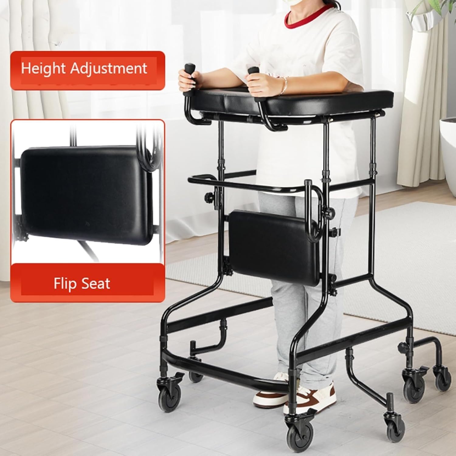 Rolling Walker for Seniors Upright Walker for Seniors with Seat Adjustable Upright Rollator Mobility Walker Adults Rehabilitation Stand with Arm Support