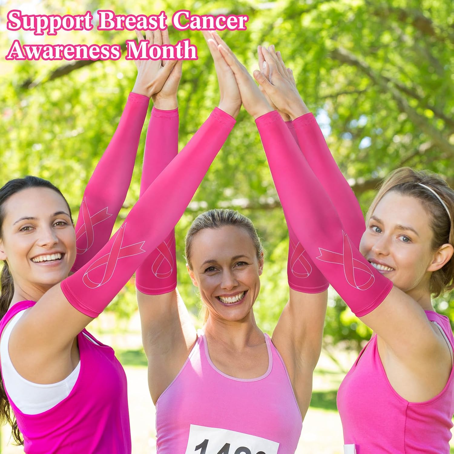 Zhehao 50 Pair Breast Cancer Awareness Sleeves Pink Ribbon Arm Sleeves Compression Arm Sleeve for Women Sports Accessory