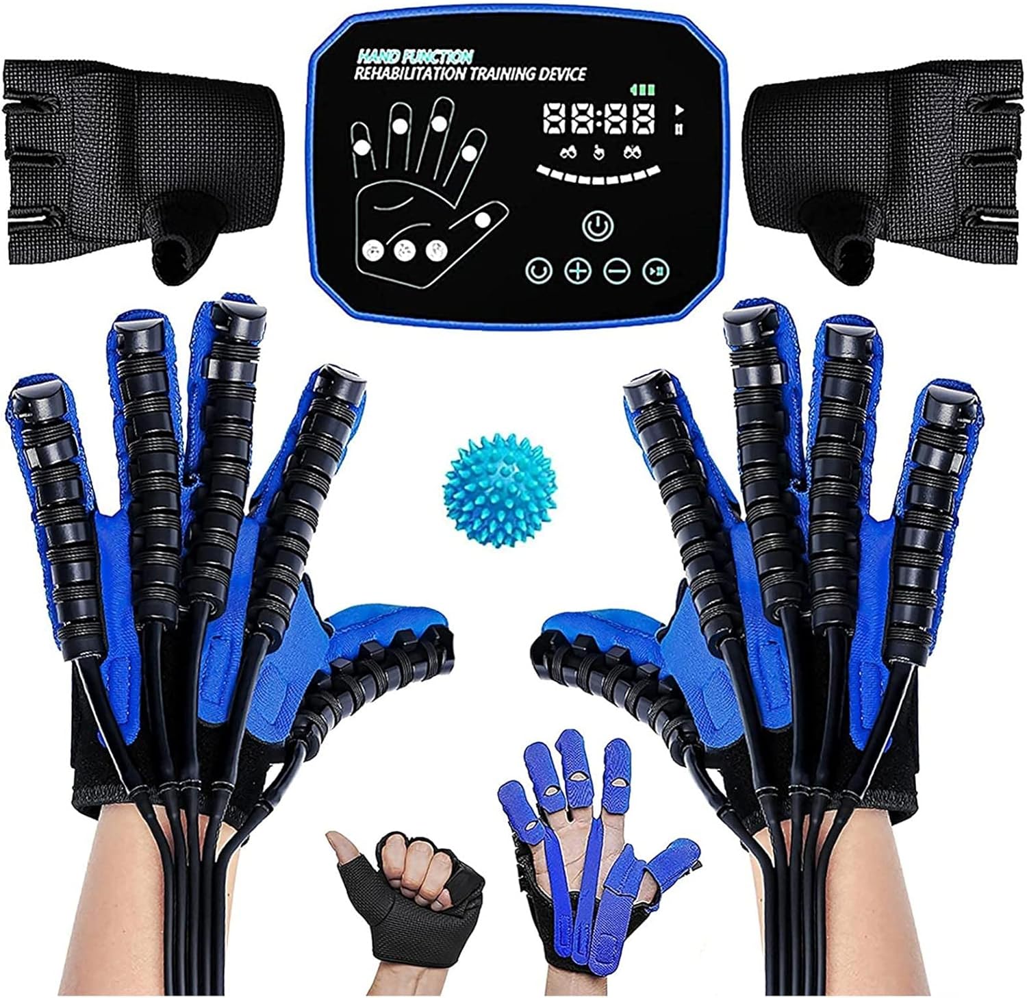 Rehabilitation Robot Gloves Hemiplegia Finger Trainer Stroke Hand Therapy Equipment, Hand Strengthener Orthosis for Longterm Relief Finger Cramps Arthritis Pain Relief (M,Blue)