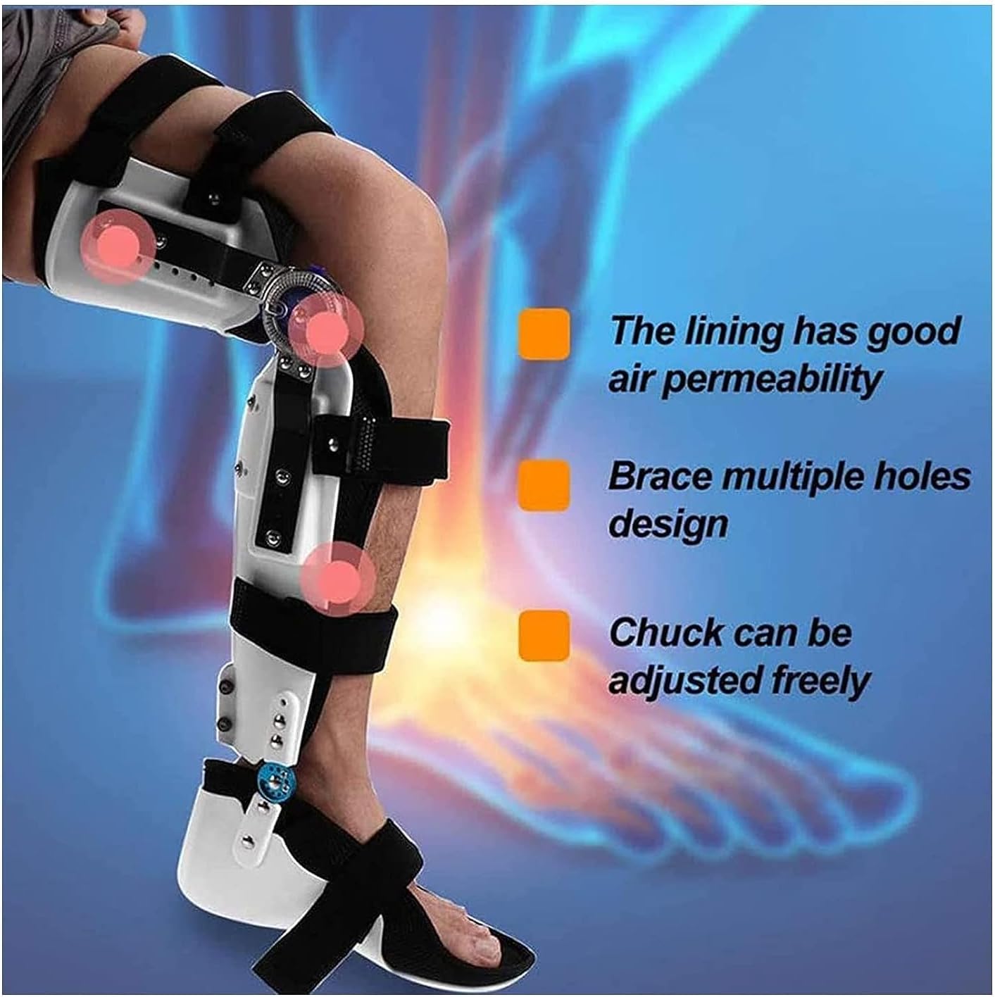 Adjustable Hip Joint Fixation Bracket, Adjustable Hip Knee Ankle Foot Supports Brace Reusable Hip Knee Ankle Foot Orthosis Braces, Hinged Knee Supports Stabilization Thigh Knee Joint Ankle Foot Fixed