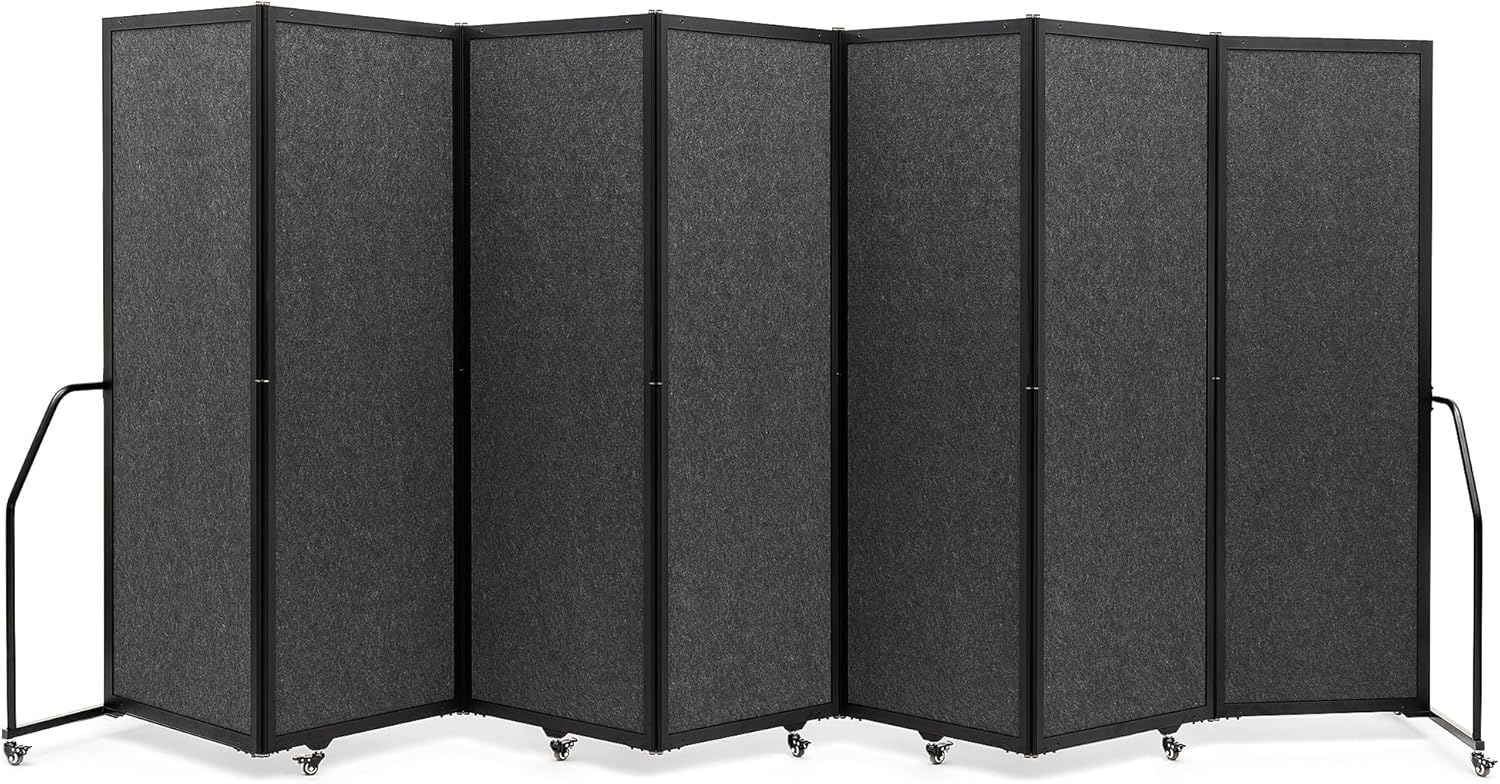 Foldable Privacy Screens Rolling Room Partition with arms Versatile Freestanding Dividers for Hospitals Clinics Nursing Homes Offices 7 Panel, Dark Gray